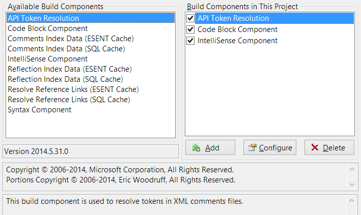 Build component configuration property page